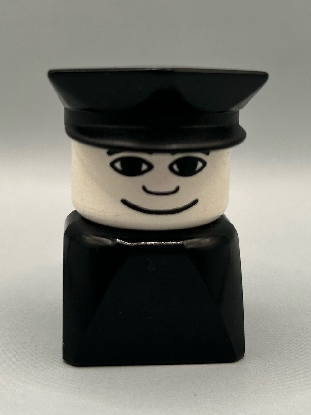 Vintage Lego Mega Block Police Man Cop Black Shirt Hat 2.5”